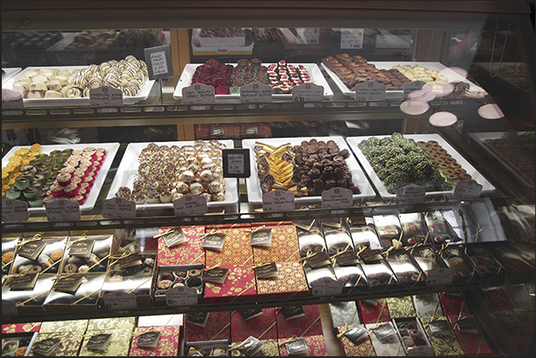 Maiasmokk, the oldest cafe in Tallinn with a display of chocolate and marzipan sweets