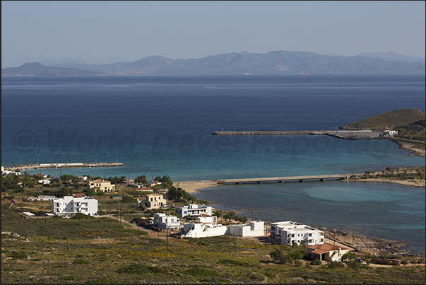 South east coast. Dhiakofti harbor and the island of Makrykythira. On the horizon, the coast of Peloponnese