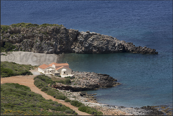 Church in the bay of Aghios Nikolaos below Spathi Cape, northern tip of the island