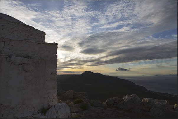 Monastery Al Giorghis Vouno (330 m). On the horizon, the coast of the Peloponnese