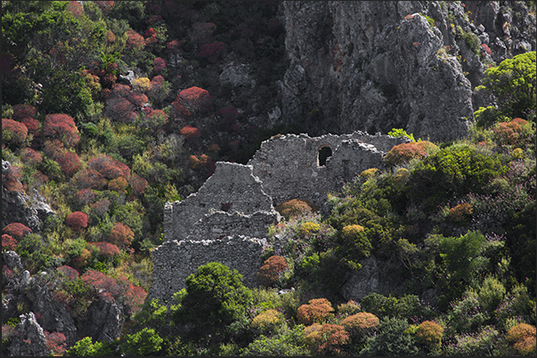The ruins of the ancient castle of Paleochora near the village of Potamos (center of the island)