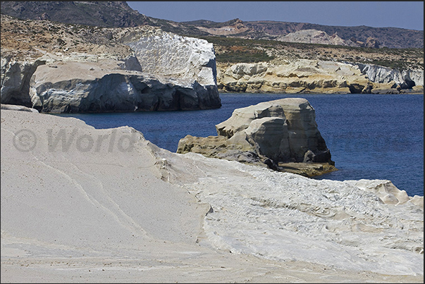 The jagged north coast of Milos in front of the Sarakinikos beaches