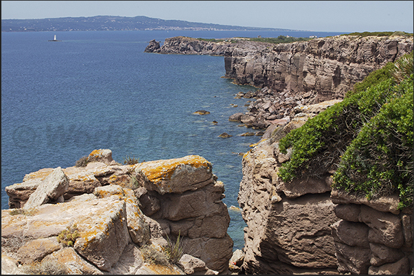 Punta Maggiore cliff, on the horizon, the islands of San Pietro