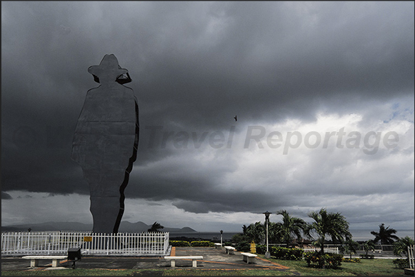Managua. Sandino's shadow, symbol of the Sandinista Front of National Liberation, watches over the hill