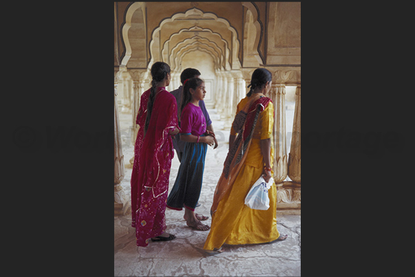 Agra Red Fort. Girls visiting the ancient fortress
