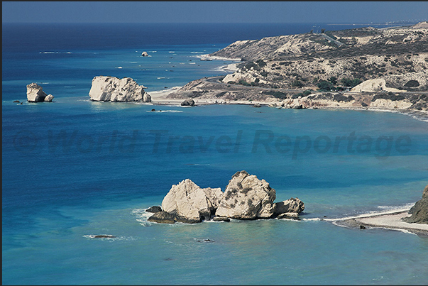Petra Tou Romiou Bay (Aphrodite Rock). According to a legend this bay is the site of the birth of the goddess Aphrodite