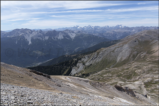 Panorama towards Bardonecchia valley, Grande Hoche and the group of Les Ecrins