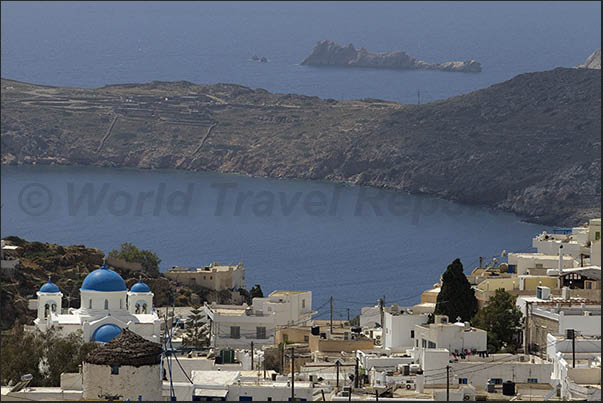 Village of Chora (capital of the island) in the hills above the bay of Yalos