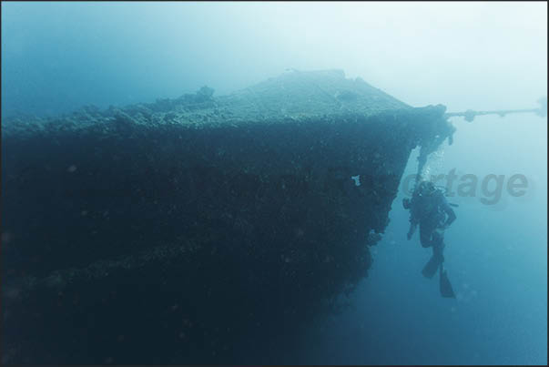 Wreck of the Italian merchant ship Umbria that sank at the outbreak of II World War. The bow of the ship