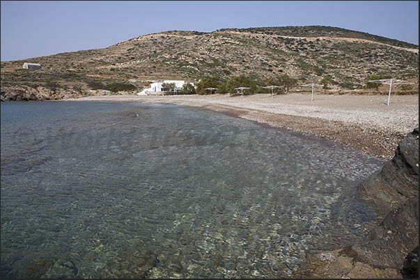 South coast, Aghios Pandeleimonas Bay. Aghios Georgios beach with restaurant active only in summer