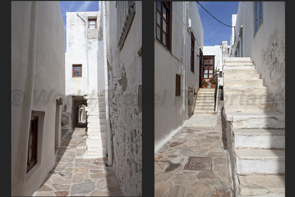 The old Naxos (Hora). A maze of alleys arranged in a circle around the Kastro, the Venetian fortress that dominates the hill