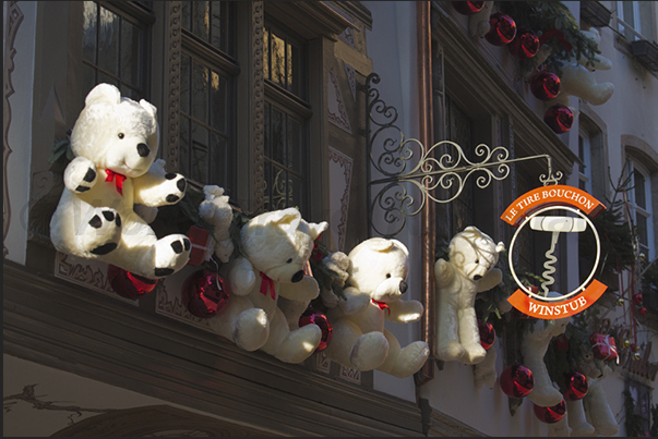 Strasbourg. During the Christmas period, the houses are decorated with plush bears of various sizes