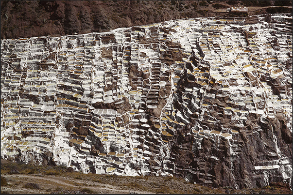 Salt pans of Maras, dating back to the Inca era, to extract the salt from the water descending from the Qaqawinay mountain