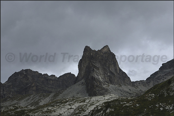 Rugged mountains outline the profile of the mountains above the Scarfiotti refuge