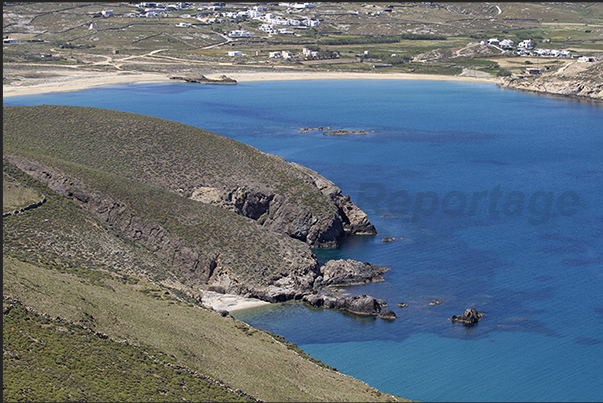 Ftelia beach at the bottom of the large Panormos Bay