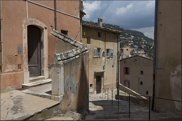 Stairway leading down Rue Sans Peur on the eastern side of the old town