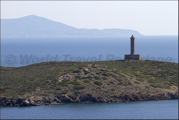 Lighthouse on Didimi island marking the entrance to Ermoupoli port