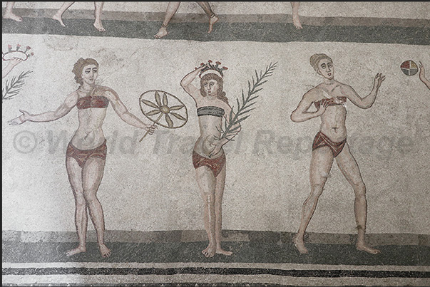 The most famous room of the Roman villa, the room with the mosaic of women in bikinis The most famous room of the Roman villa, the room with the mosaic of women in bikinis