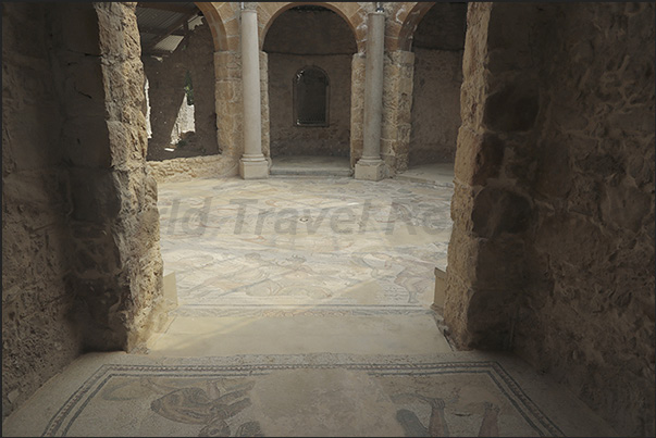 Mosaic floor at the polygonal entrance of the villa Mosaic floor at the polygonal entrance of the villa