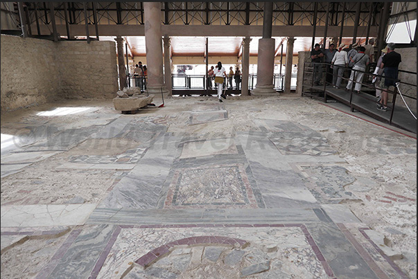Floor at the entrance to the church of the Roman villa Floor at the entrance to the church of the Roman villa
