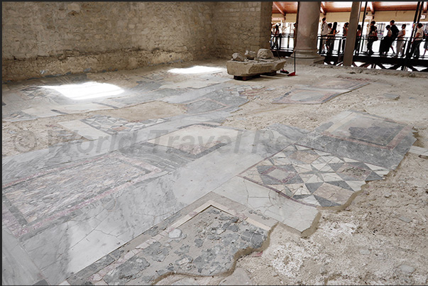 The floor of the great basilica of the Roman villa The floor of the great basilica of the Roman villa