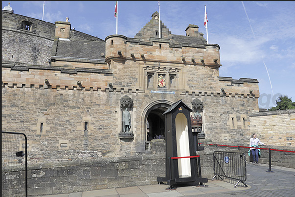 Entrance gate to the castle located on a hill overlooking the historic center
