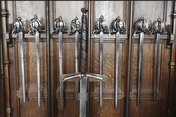 Hall of weapons on display in the castle museum