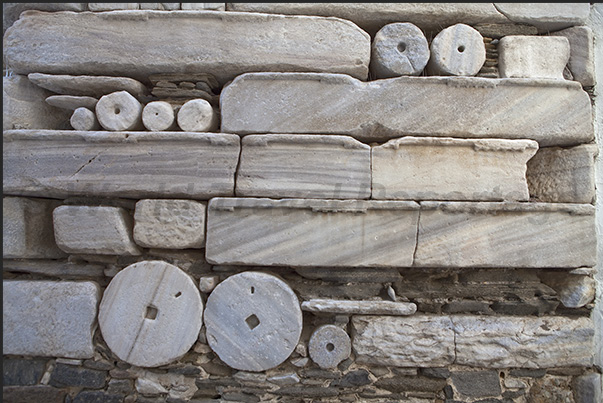 The ancient walls of Parikia Castle made with parts of Greek and Roman temples