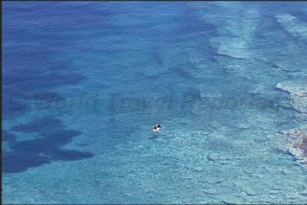 Clear waters of Cape Korakas, northern tip of the island