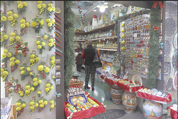 In the streets of the town of Vietri ceramic shops display their products