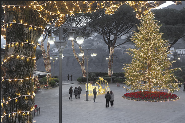 The village of Ravello set in the hills overlooking the Amalfi Coast decked out for the Christmas holidays