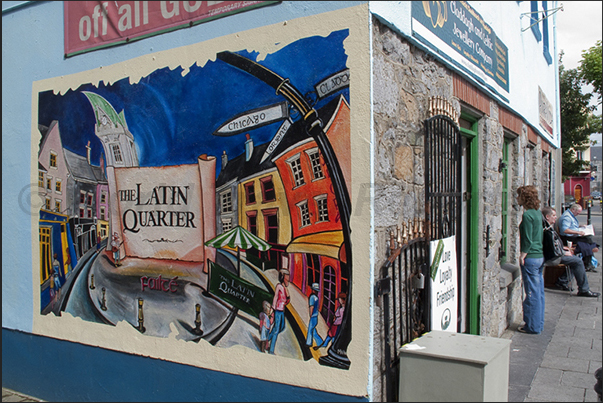 Galway. Murals along the streets of the historic center