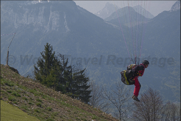 The starting point for paragliders at Col de la Forclaz above the village of Angon (south east coast of the lake)