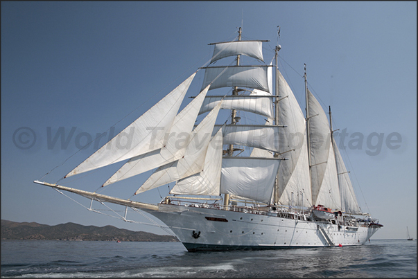 Star Clipper, sailing between Santorini and Rhodes islands