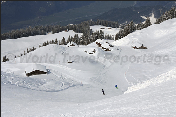 The ski slopes in the mountains above the town of Meiringen