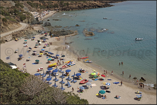 The beach of Masua. Once, site of an important mining town for the processing of minerals extracted from the mines of Porto Flavia