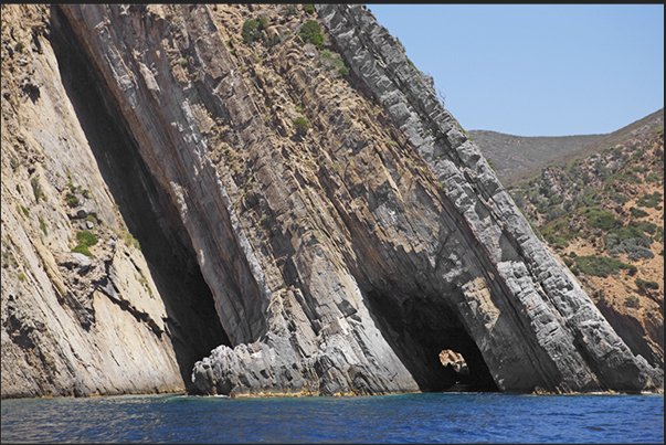 The cliff between the Cala Domestica Bay and the old mine on the sea of Porto Flavia