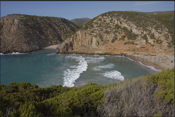 The bay of Cala Domestica and the beaches in the end of the bay
