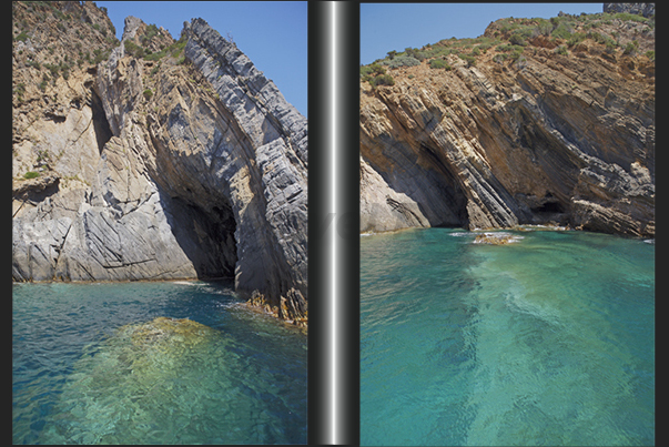 The cliff between Cala Domestica Bay and Porto Flavia. Clean waters rich of fish