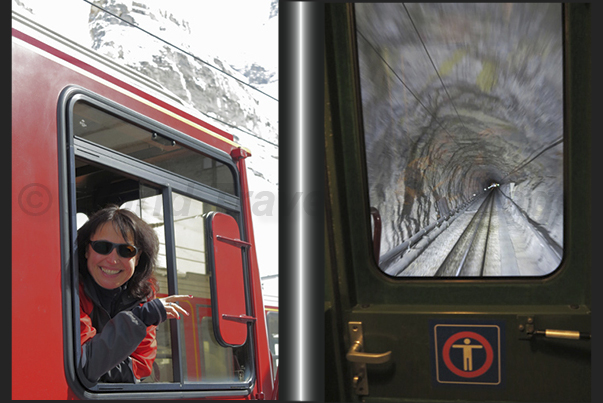 The entrance to the Jungfraujoch train in the tunnel, dug in the mountains Eiger and Monch