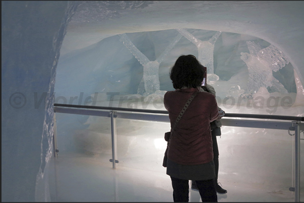 Ice sculptures carved directly into the glacier
