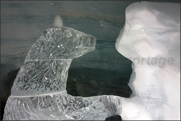 Ice sculptures carved directly into the glacier