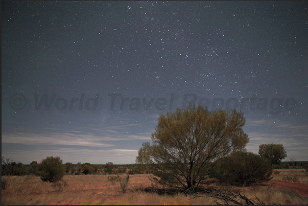 The night in the desert, the starry sky illuminates the environment