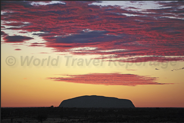Uluru-Kata Tjuta National Park. Sunset on the sacred mountain of Uluru