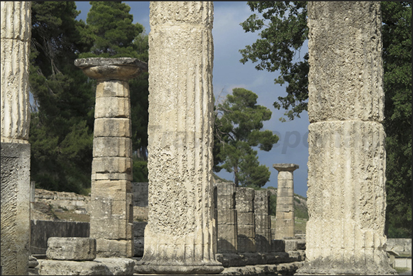 Archaeological site of Olympia. Remains of the ancient temple of Zeus