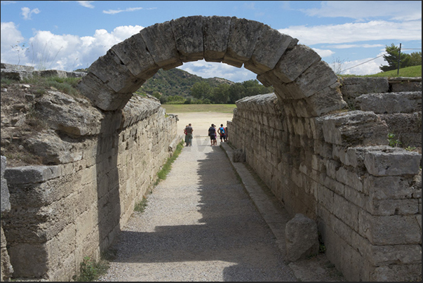 Archaeological site of Olympia. Ruins of the entrance to the field of the Olimpics Games