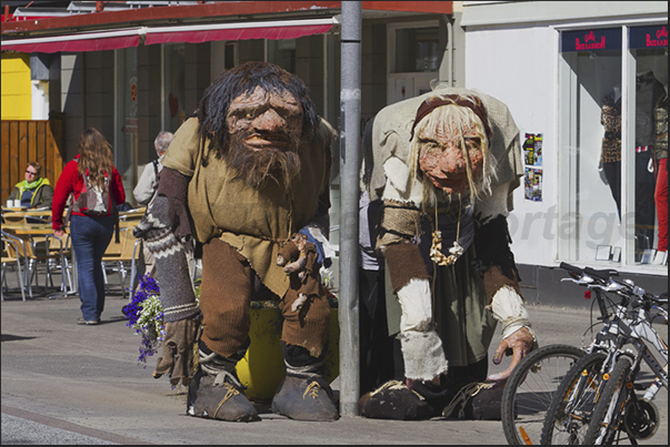 Akureyri (end of the fjord of Eyjafjorour). Trolls, gnomes and mythological figures that are part of the popular culture of the island