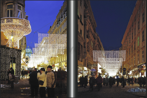 Vienna. The shopping streets festively decorated for Christmas