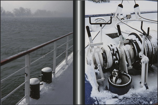 Danube River. Fog, snowstorms and, on the deck, only ice and wind