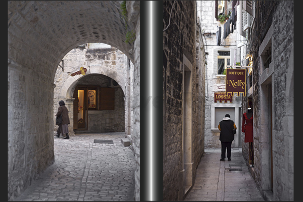 The narrow streets of the historic town of Trogir